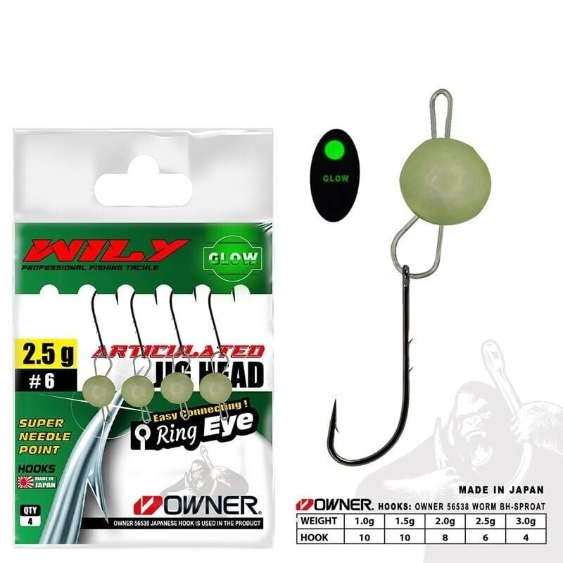 Wily JigHead Mafsallı Owner İğneli - Glow