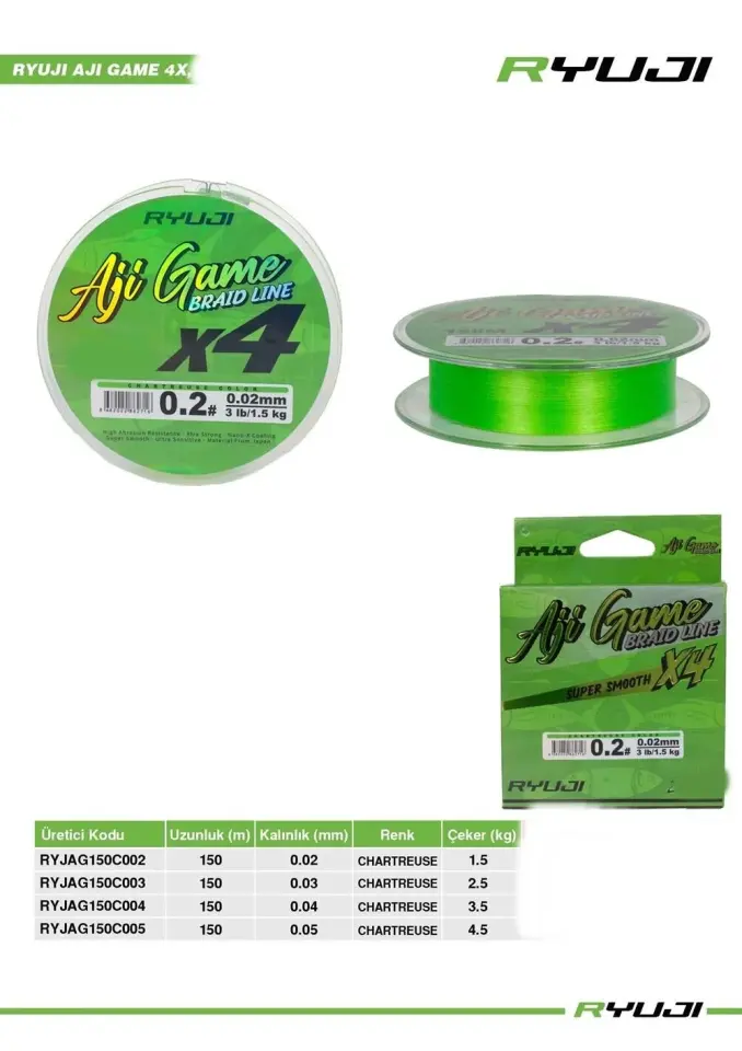 Ryuji Aji Game 4X 150m Chartreuse İp Misina