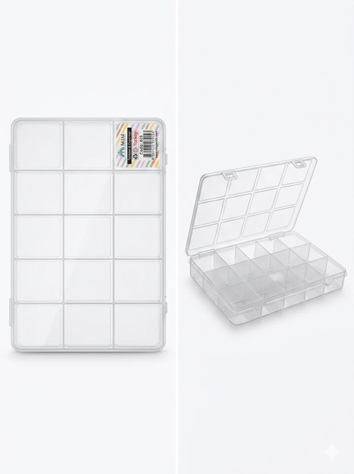 ŞEFFAF 15 GÖZLÜ MALZEME KUTUSU