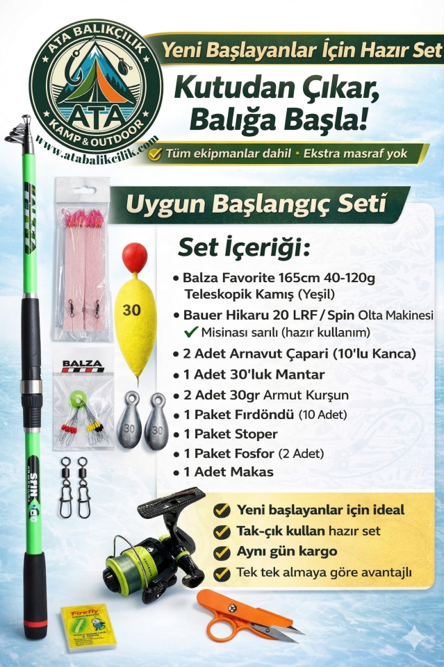 Ata Balıkçılık Uygun Başlangıç Olta Seti – Her Şey Dahil Hazır Takım (Yeni Başlayanlar İçin)