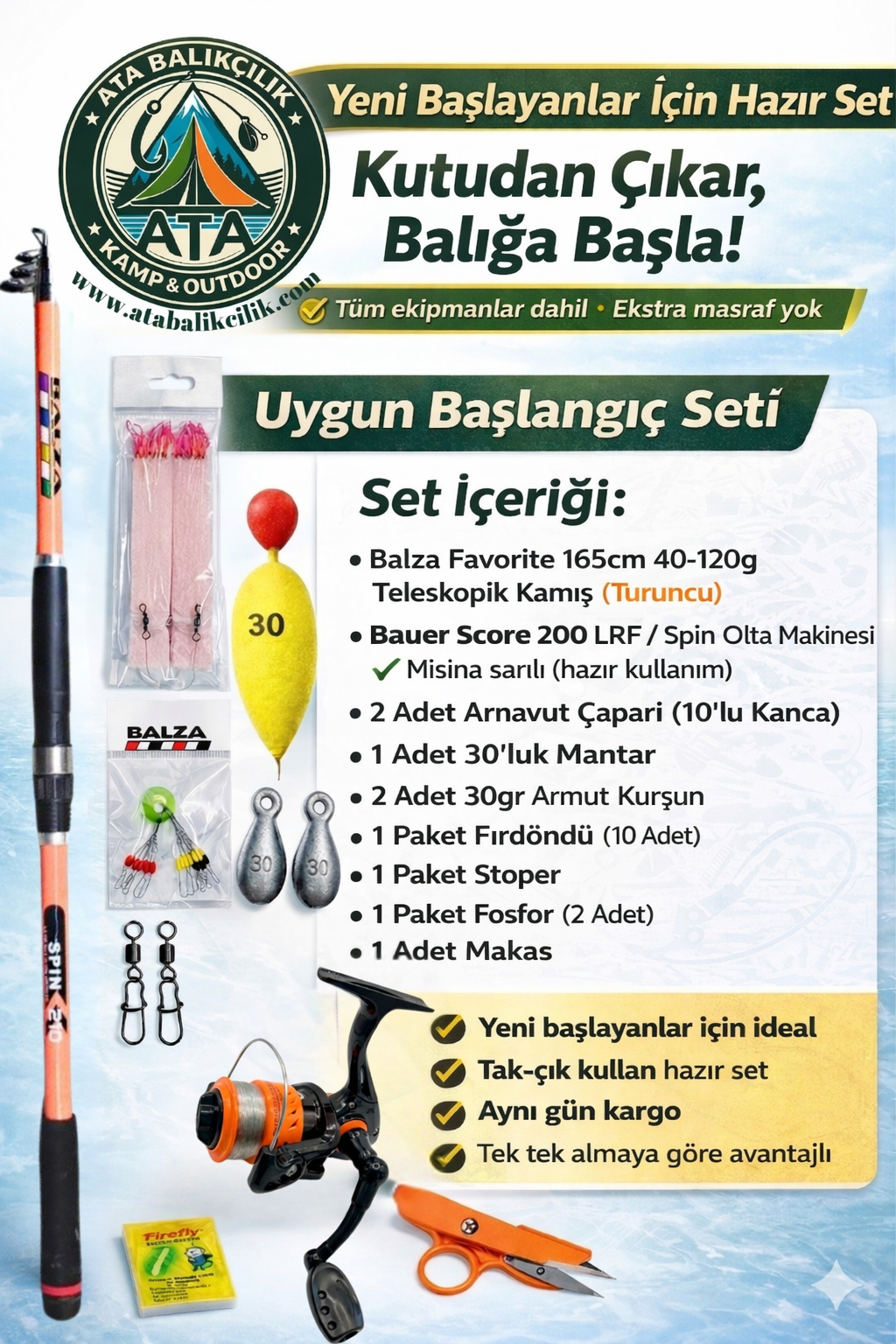 Ata Balıkçılık Uygun Başlangıç Olta Seti – Her Şey Dahil Hazır Takım (Yeni Başlayanlar İçin)